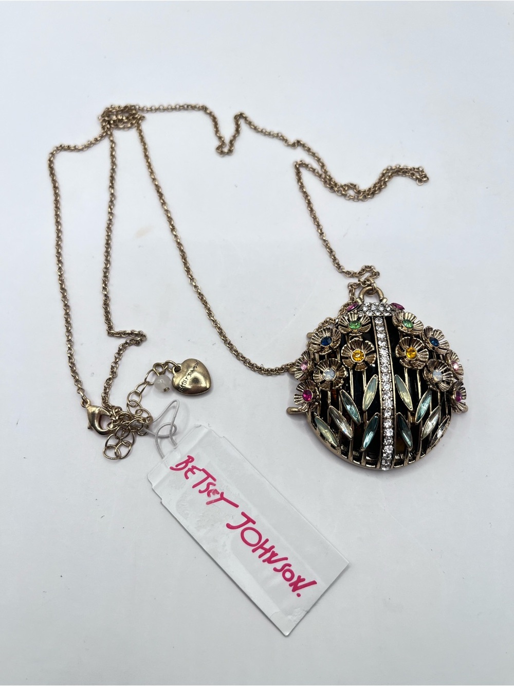 Betsey Johnson 'Tortifly' Ladybug Dome-type Gold-Tone Floral Pendant Necklace